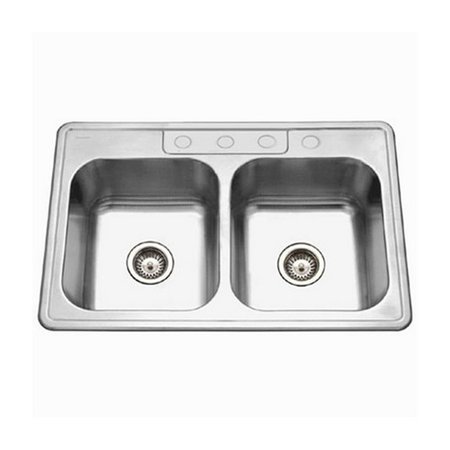 FINALCUT 9 in. Deep Glowtone Series Topmount Stainless Steel 4 Hole 50 & 50 Double Bowl Kitchen Sink FI321886